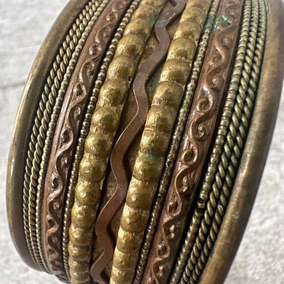 Vintage 70s Mix Metal Modernist Cuff Bracelet - Picture 2 of 8